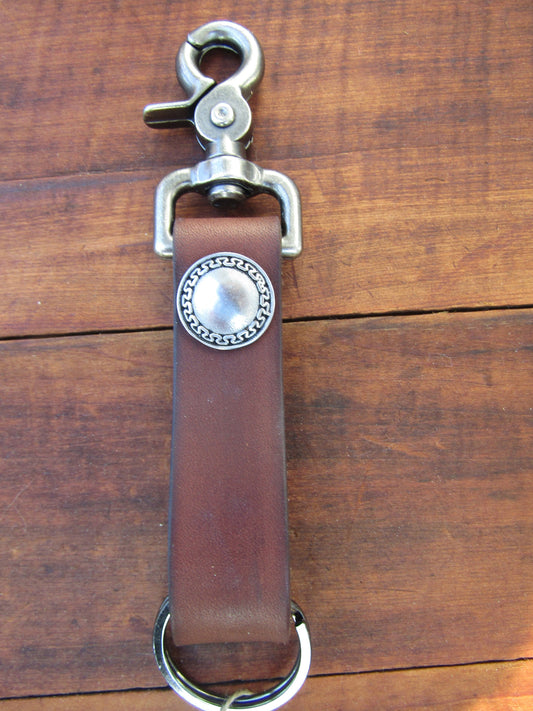 Handmade Hermann Oak latigo leather keychain with concho and snap, belt loop key chain