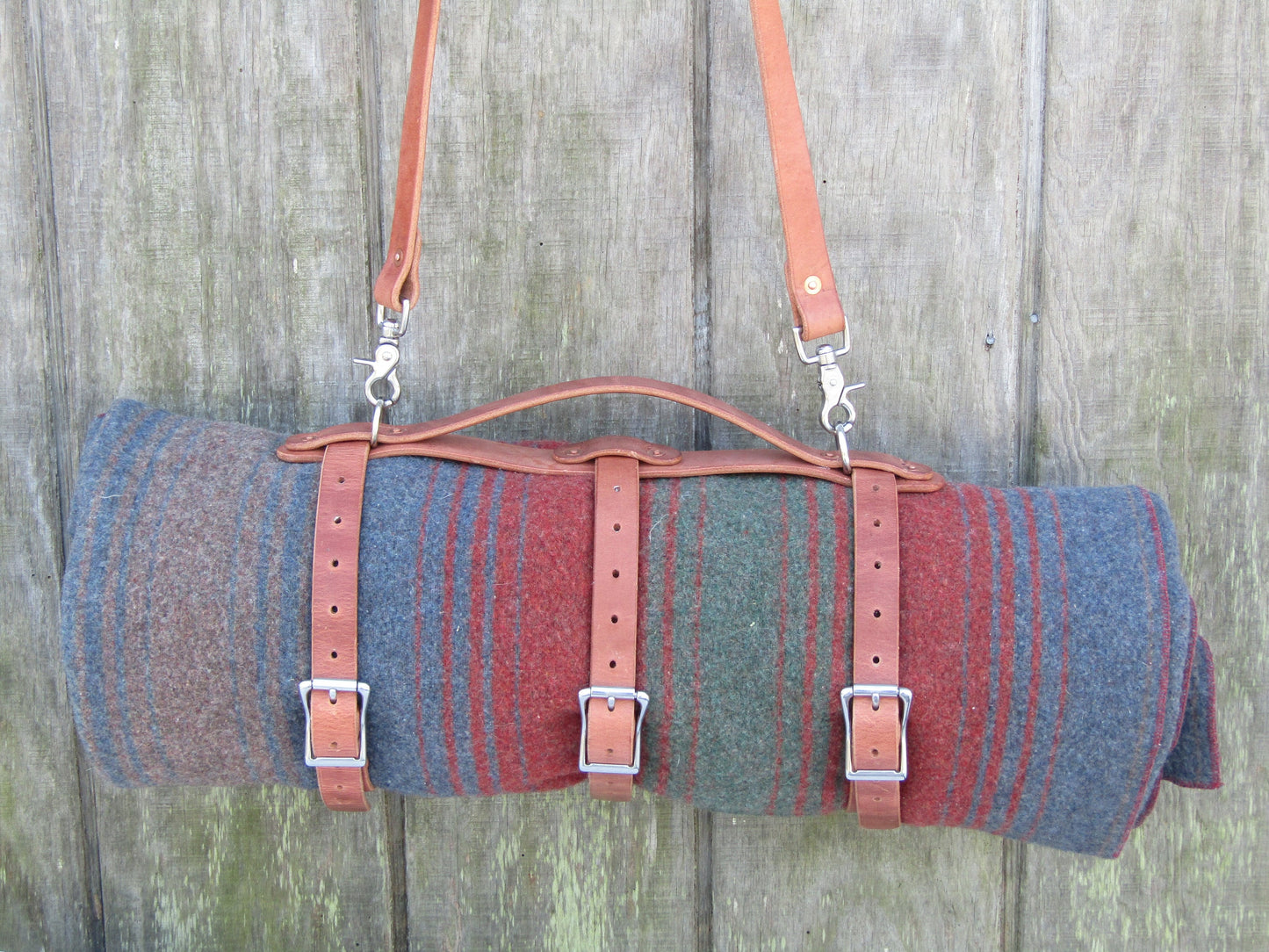 Hand made Hermann Oak harness leather blanket carrier/ blanket harness/bedroll