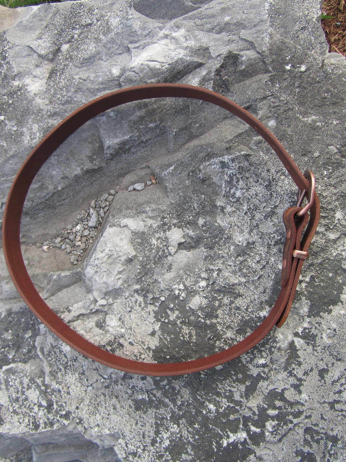 1 inch wide Crazy Horse Water Buffalo leather belt with copper finish buckle