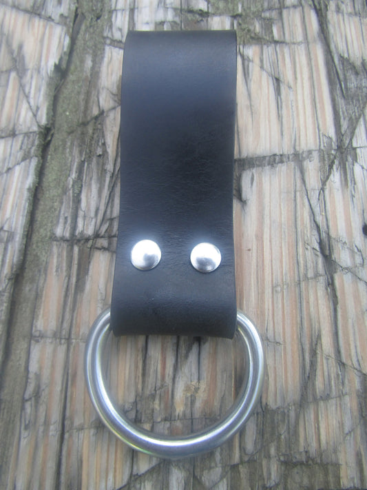 Black Full Grain Water Buffalo leather Knife hanger, strap holder, with stainless steel D ring, utility belt, pack strap