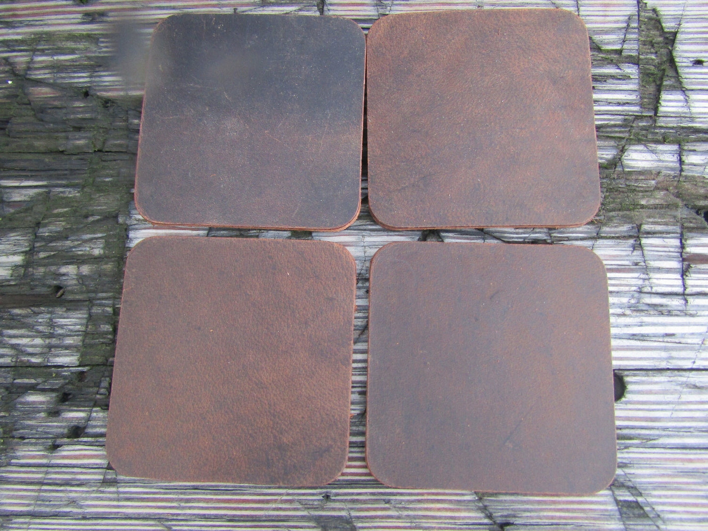 Ships today!! Set of 4 Full Grain Leather coasters, finish them your way, or use them like this custom coasters make your own leather