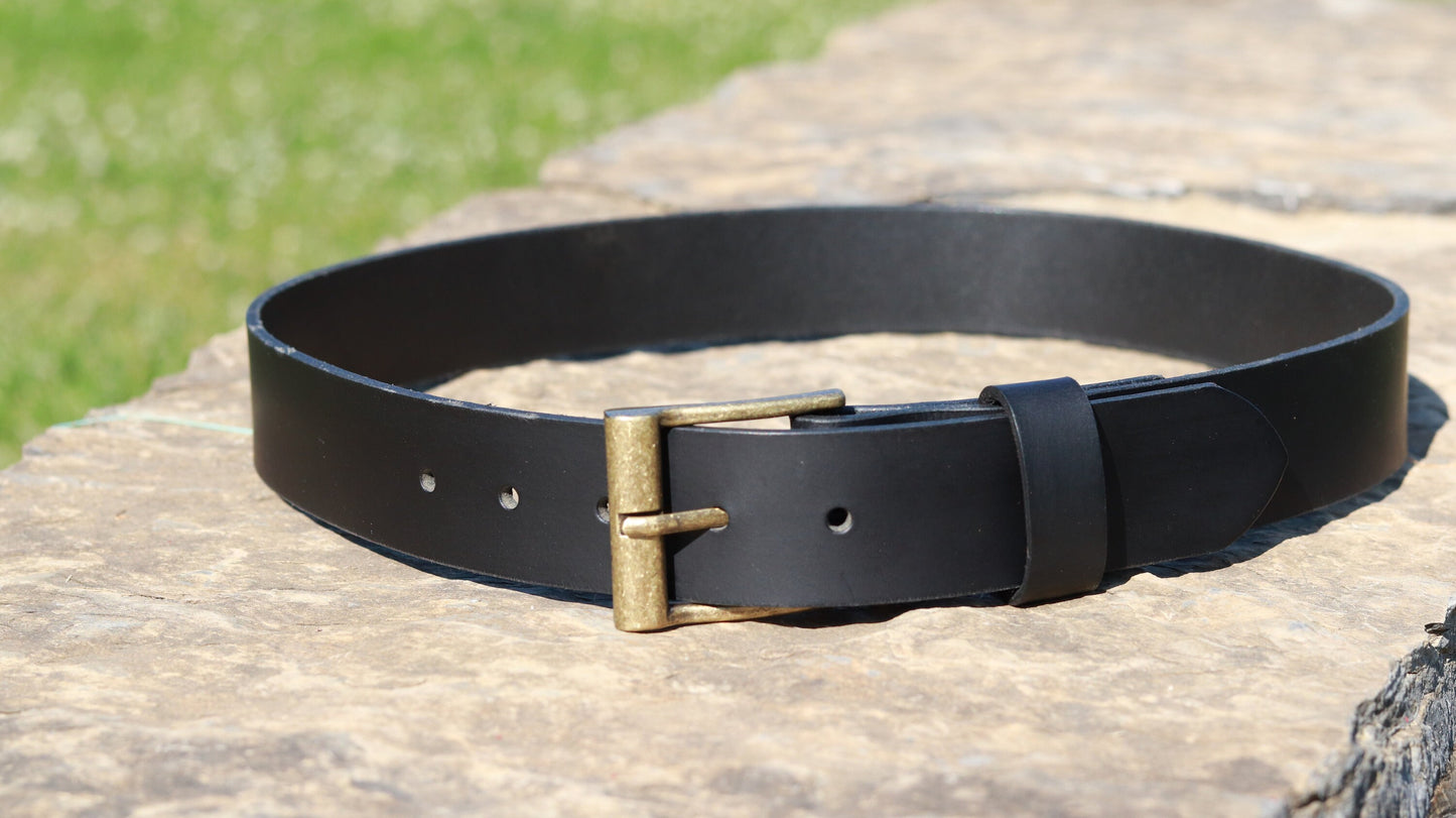 1 1/2" wide Black Water Buffalo Leather Belt Made in USA