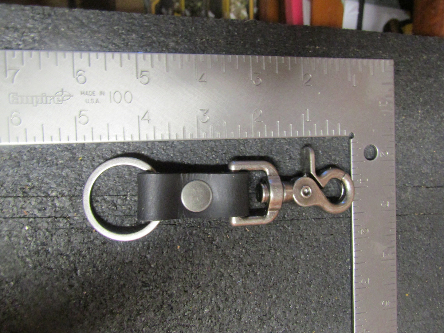 Small Handmade Black Water Buffalo Full Grain Leather keychain, leather belt loop snap, leather belt loop key fob, leather key fob