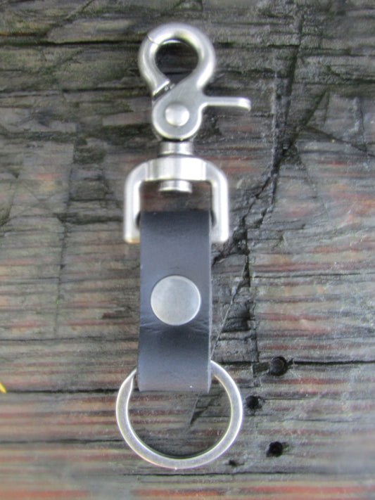 Small Handmade Black Water Buffalo Full Grain Leather keychain, leather belt loop snap, leather belt loop key fob, leather key fob