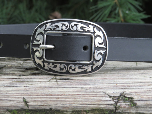 3/4" wide black full grain leather belt