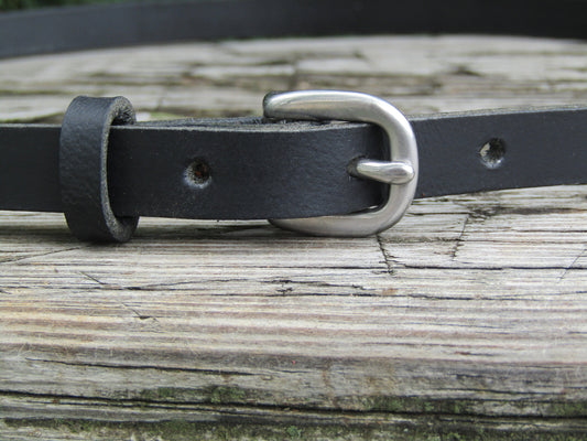1/2" wide Black Water Buffalo Leather narrow belt