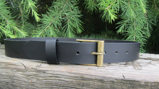 1 1/2" wide Black Water Buffalo Leather Belt Made in USA