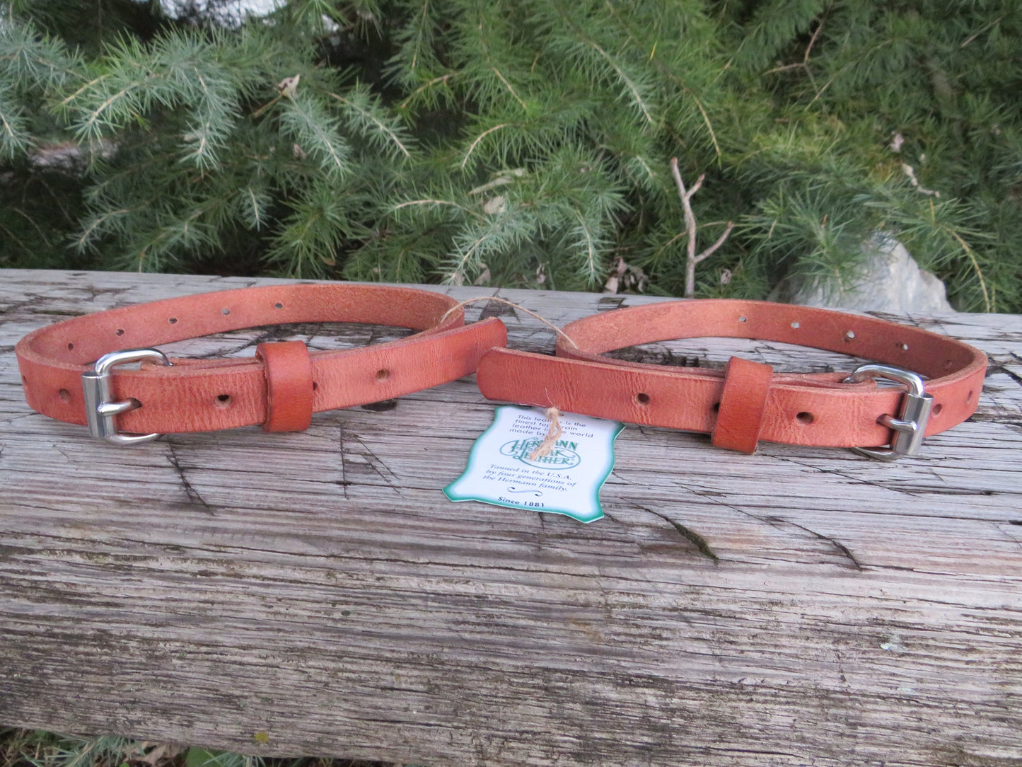 Ships Today Pair of Hermann Oak harness leather straps leather edc straps leather blanket straps, bedroll straps, camping straps, 10-20 inch