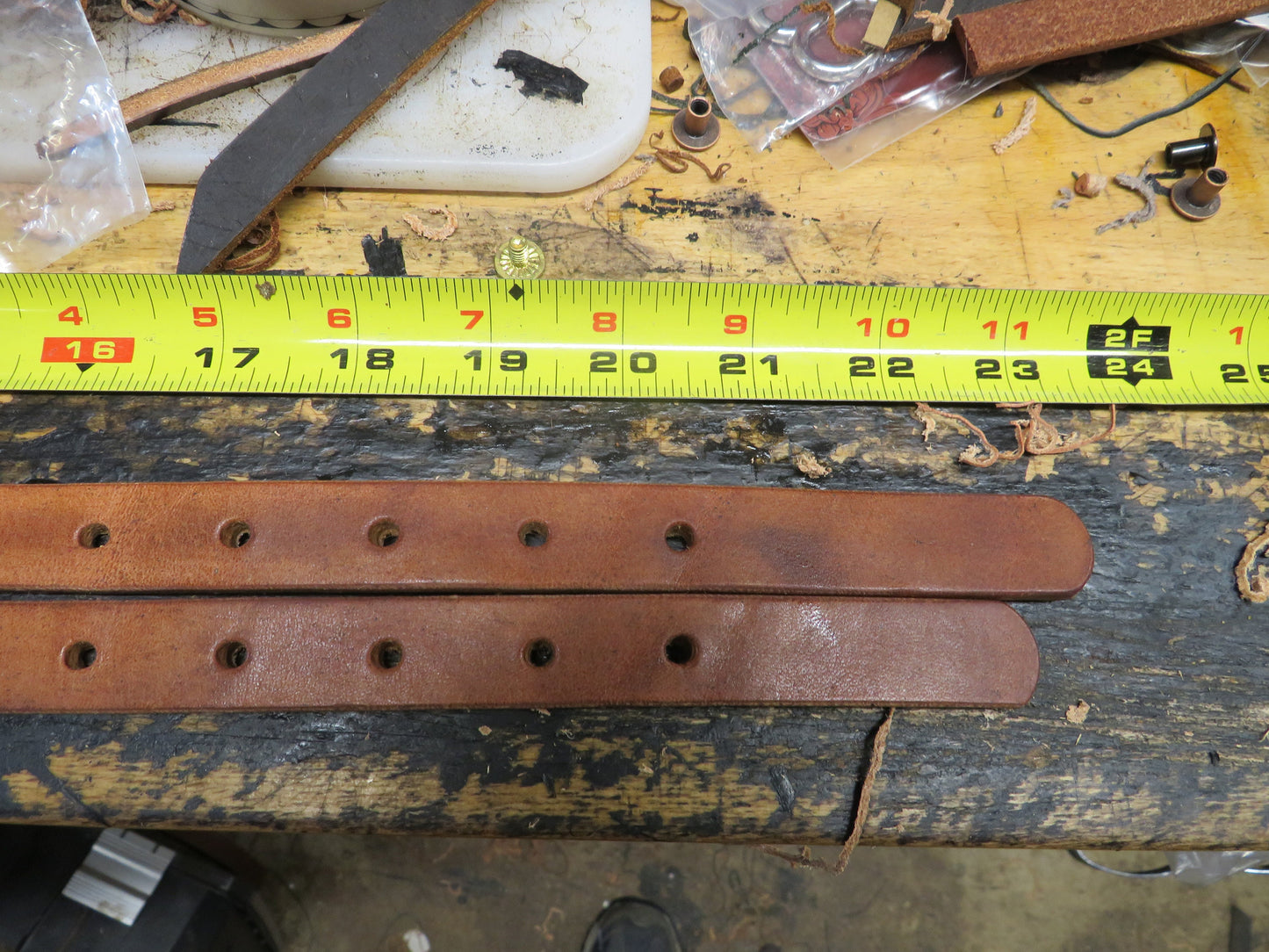 Ships Today Pair of Hermann Oak harness leather straps leather edc straps leather blanket straps, bedroll straps, camping straps, 10-20 inch