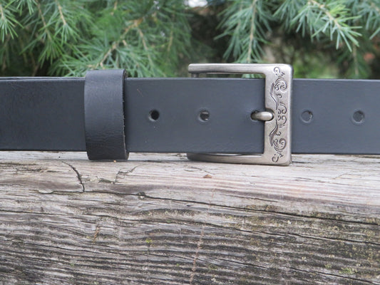 1 1/2" wide Black Water Buffalo Made in USA Custom Handmade leather belt