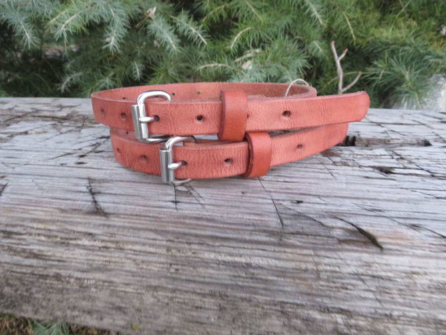Ships Today Pair of Hermann Oak harness leather straps leather edc straps leather blanket straps, bedroll straps, camping straps, 10-20 inch