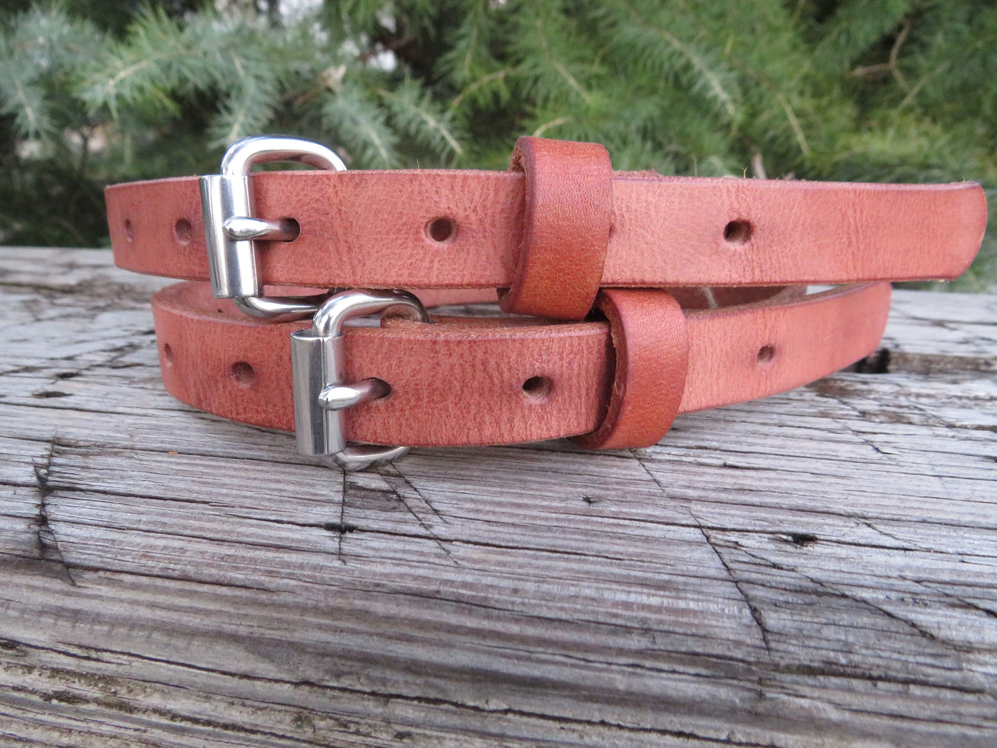 Ships Today Pair of Hermann Oak harness leather straps leather edc straps leather blanket straps, bedroll straps, camping straps, 10-20 inch