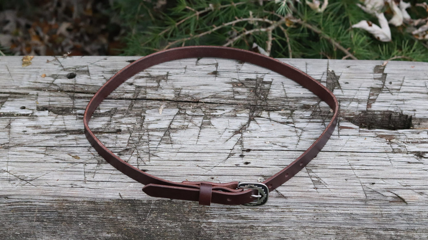 3/4" wide Dark brown Bridle Leather belt