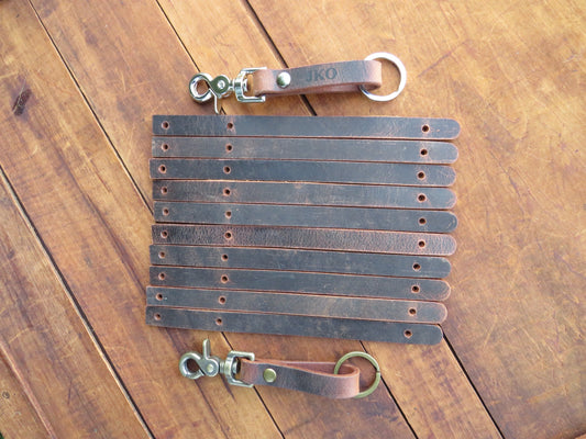 Lot of 12 Crazy Horse Water Buffalo leather keychain blanks DIY Leather Key Fobs finish your way Made in USA Leather craft