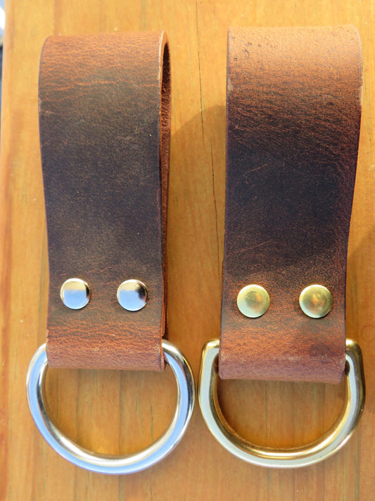 Water Buffalo leather Knife hanger, strap holder, with stainless steel D ring, utility belt