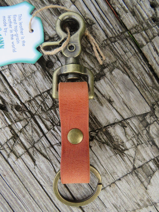 Handmade Hermann Oak harness leather Top Grain Leather keychain, belt loop snap