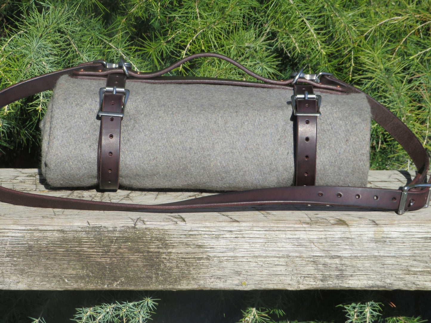 Leather Blanket Harness Hand made Chanin Dark Brown Bridle leather blanket carrier/ blanket harness/bedroll straps custom leather carrier