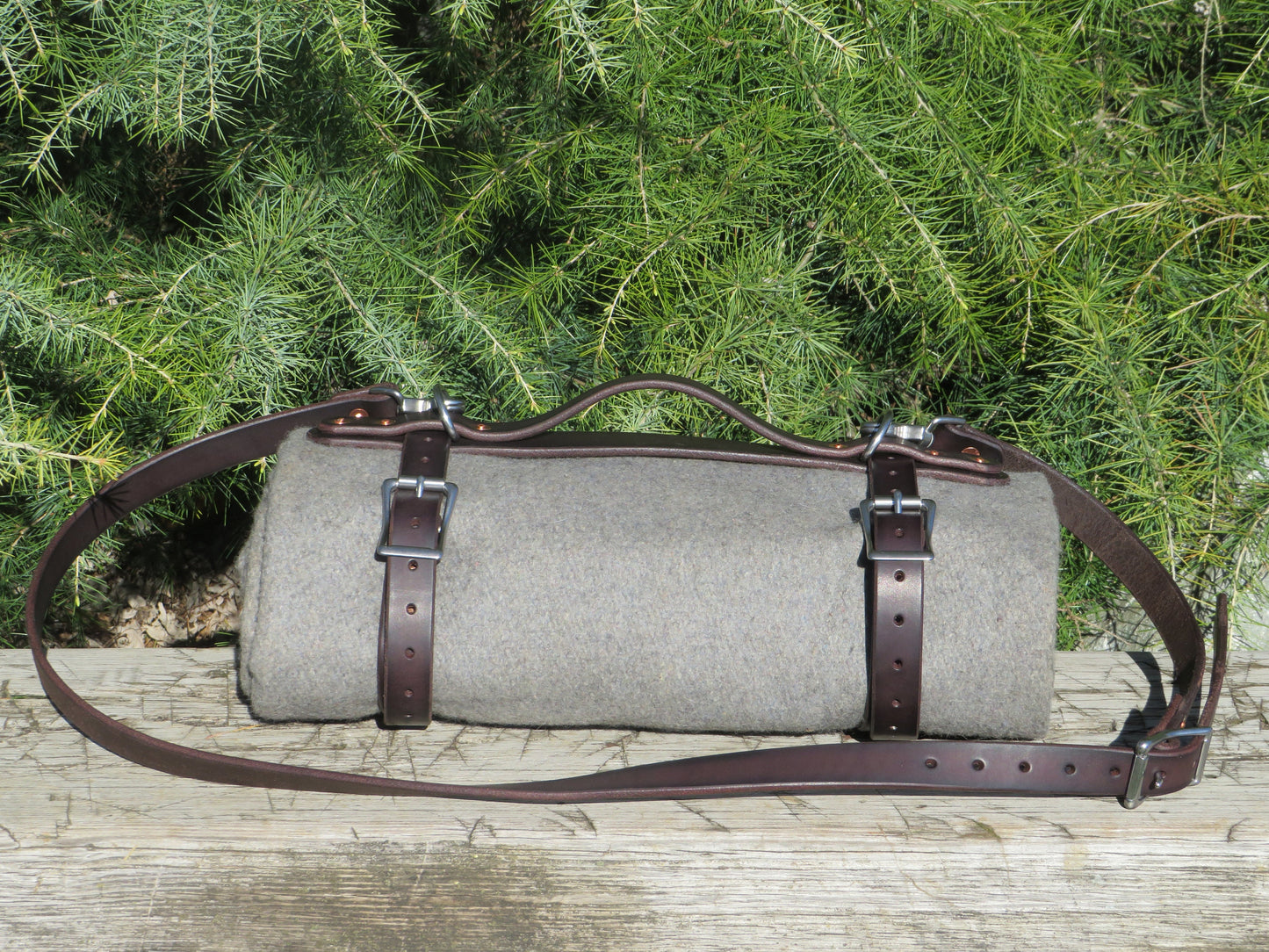 Leather Blanket Harness Hand made Chanin Dark Brown Bridle leather blanket carrier/ blanket harness/bedroll straps custom leather carrier