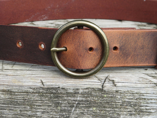 O Ring Belt - Wide Circle Buckle 1 1/2" wide Crazy Horse Leather Belt