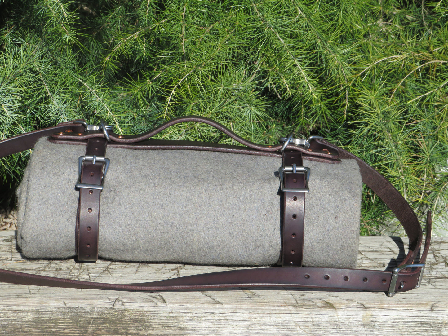 Leather Blanket Harness Hand made Chanin Dark Brown Bridle leather blanket carrier/ blanket harness/bedroll straps custom leather carrier