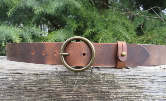 O ring Belt Buckle 1 1/2" wide Custom Handcrafted leather belt