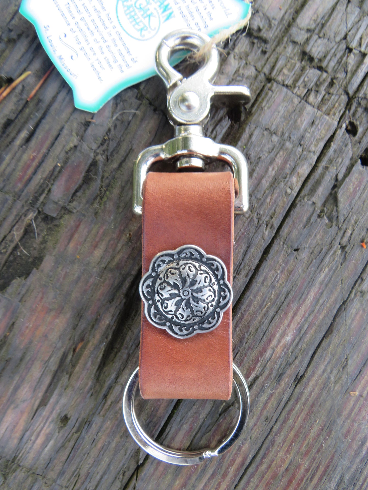 Handmade Leather keychain Hermann Oak harness leather keychain Jeremiah Watt hardware 1 " wide