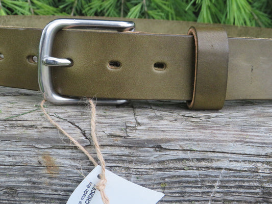 Discounted size 32 inch waist Olive Green Wickett and Craig Leather belt, casual belt , vintage look belt, unisex leather belt, 35 belt
