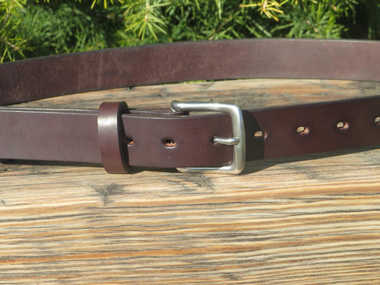 1 1/4" wide Dark brown Bridle Leather belt