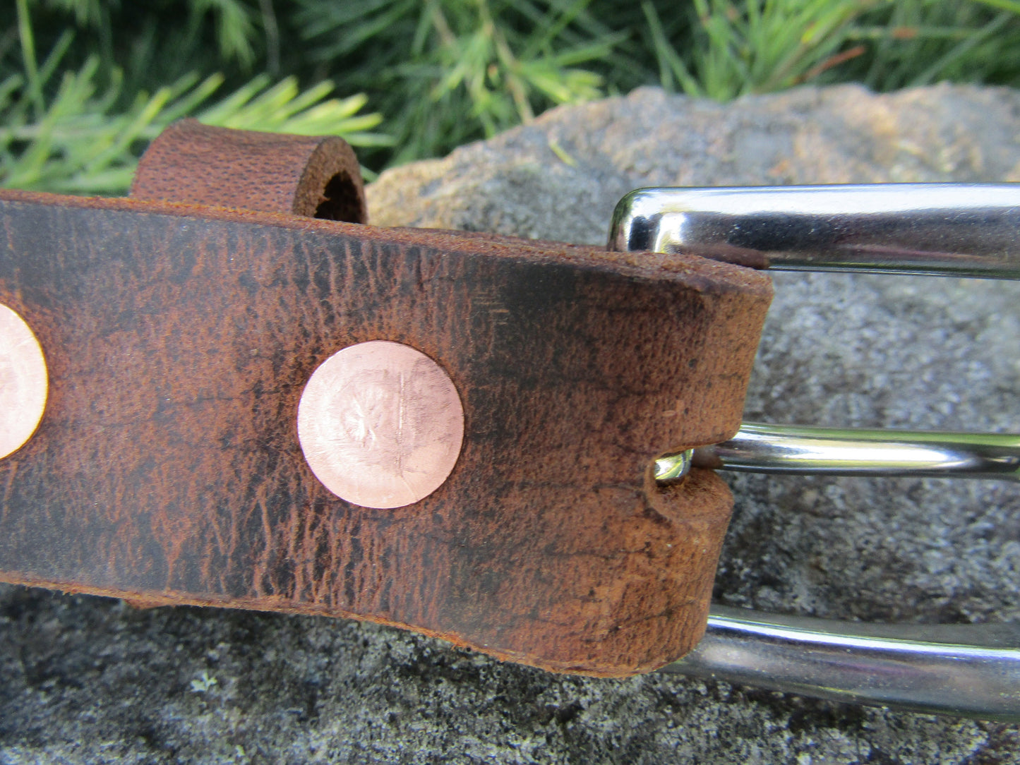 1 inch wide leather belt/ full grain brown leather womans belt/ Crazy Horse Water Buffalo Leather/ mens leather belt, hand set copper rivet
