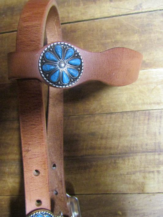 Hermann Oak harness leather one ear headstall with turquiose Weaver leather hardware - Ships today! Western Headstall