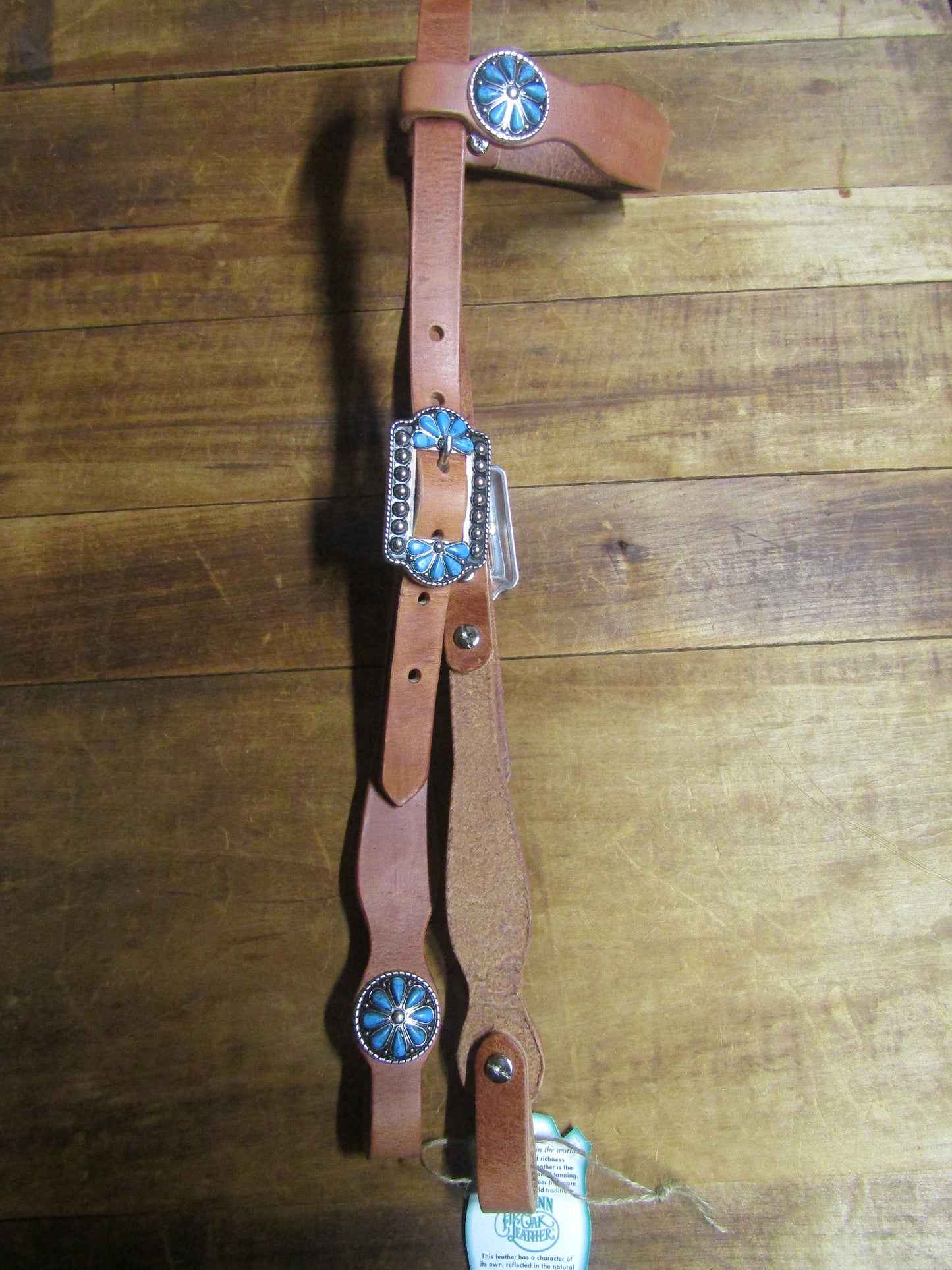 Hermann Oak harness leather one ear headstall with turquiose Weaver leather hardware - Ships today! Western Headstall