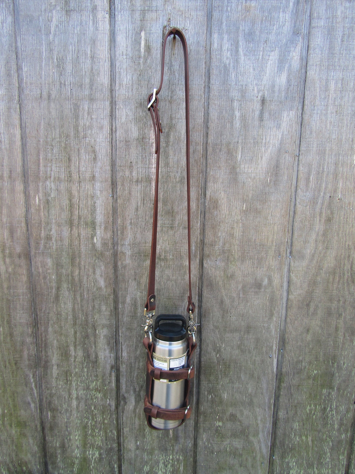 Adjustable Handmade Full Grain Water Buffalo leather water bottle carrier with shoulder strap, Custom made