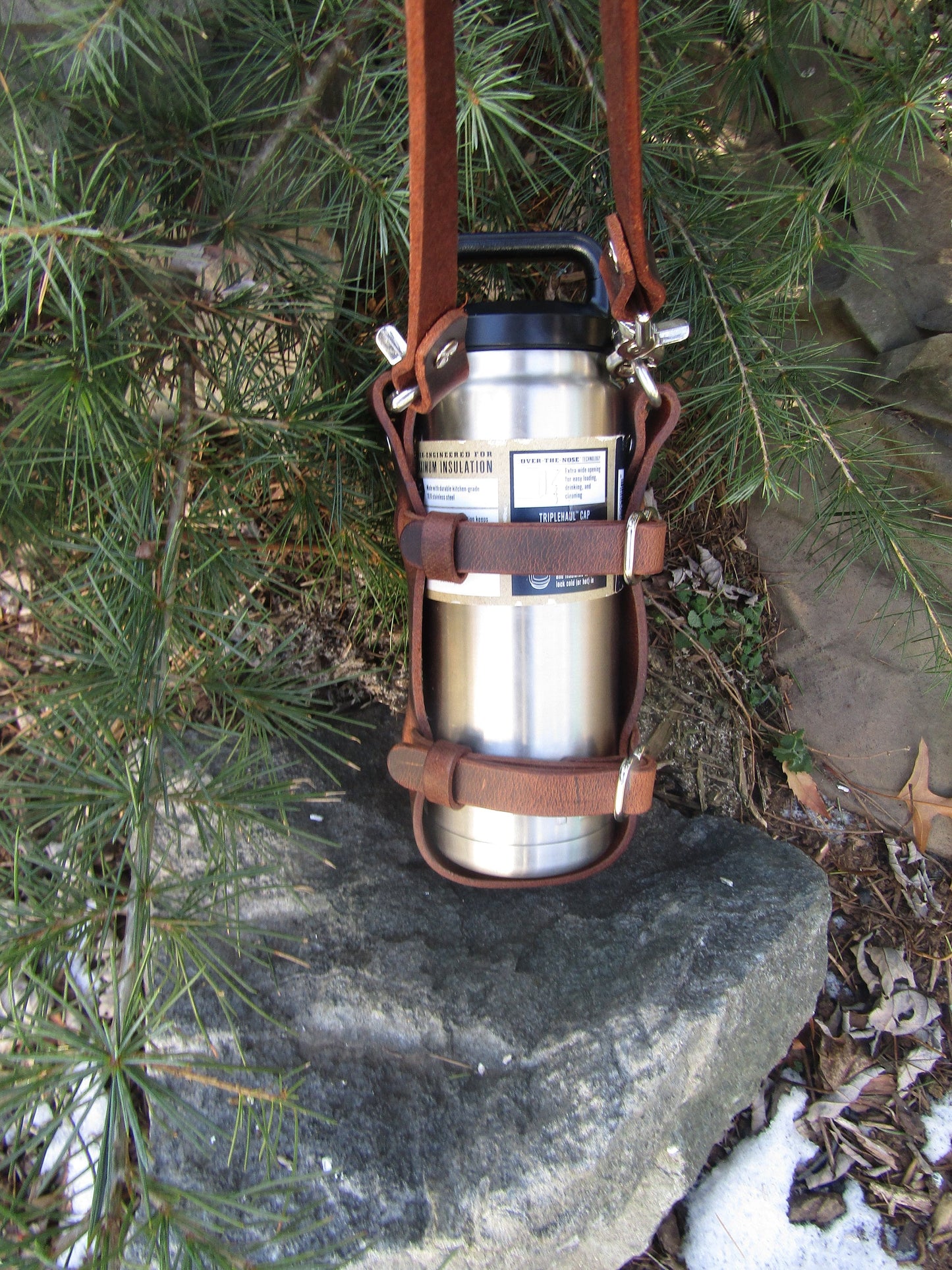 Adjustable Handmade Full Grain Water Buffalo leather water bottle carrier with shoulder strap, Custom made
