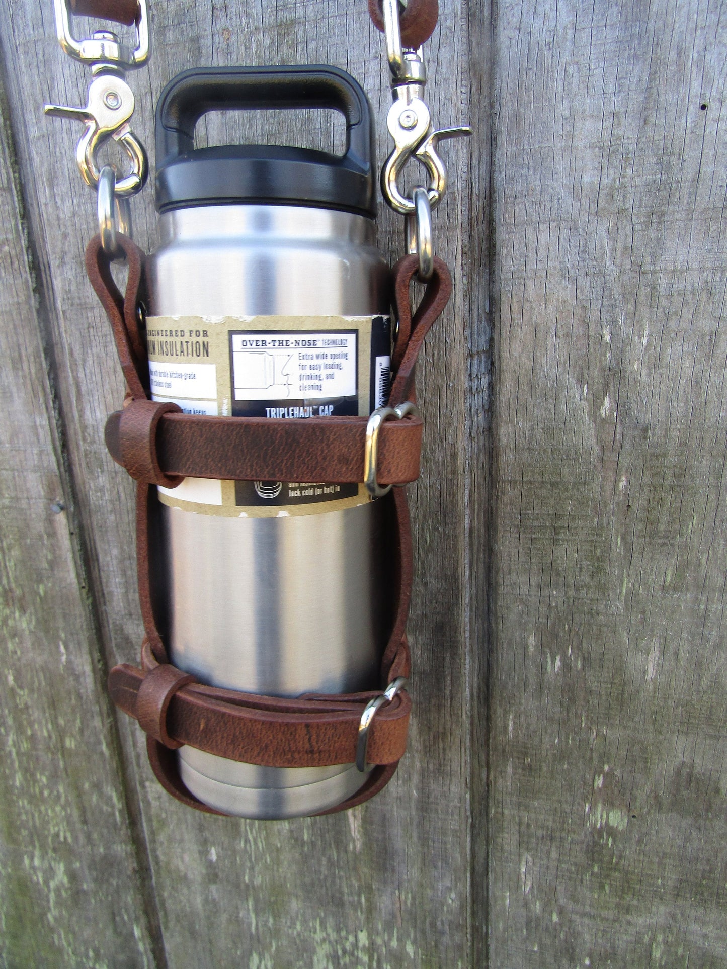 Adjustable Handmade Full Grain Water Buffalo leather water bottle carrier with shoulder strap, Custom made