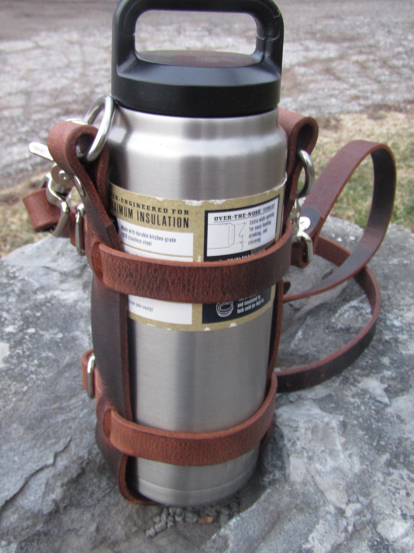 Adjustable Handmade Full Grain Water Buffalo leather water bottle carrier with shoulder strap, Custom made