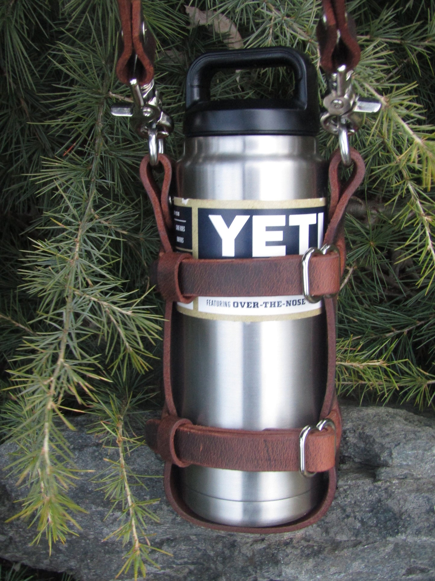 Adjustable Handmade Full Grain Water Buffalo leather water bottle carrier with shoulder strap, Custom made