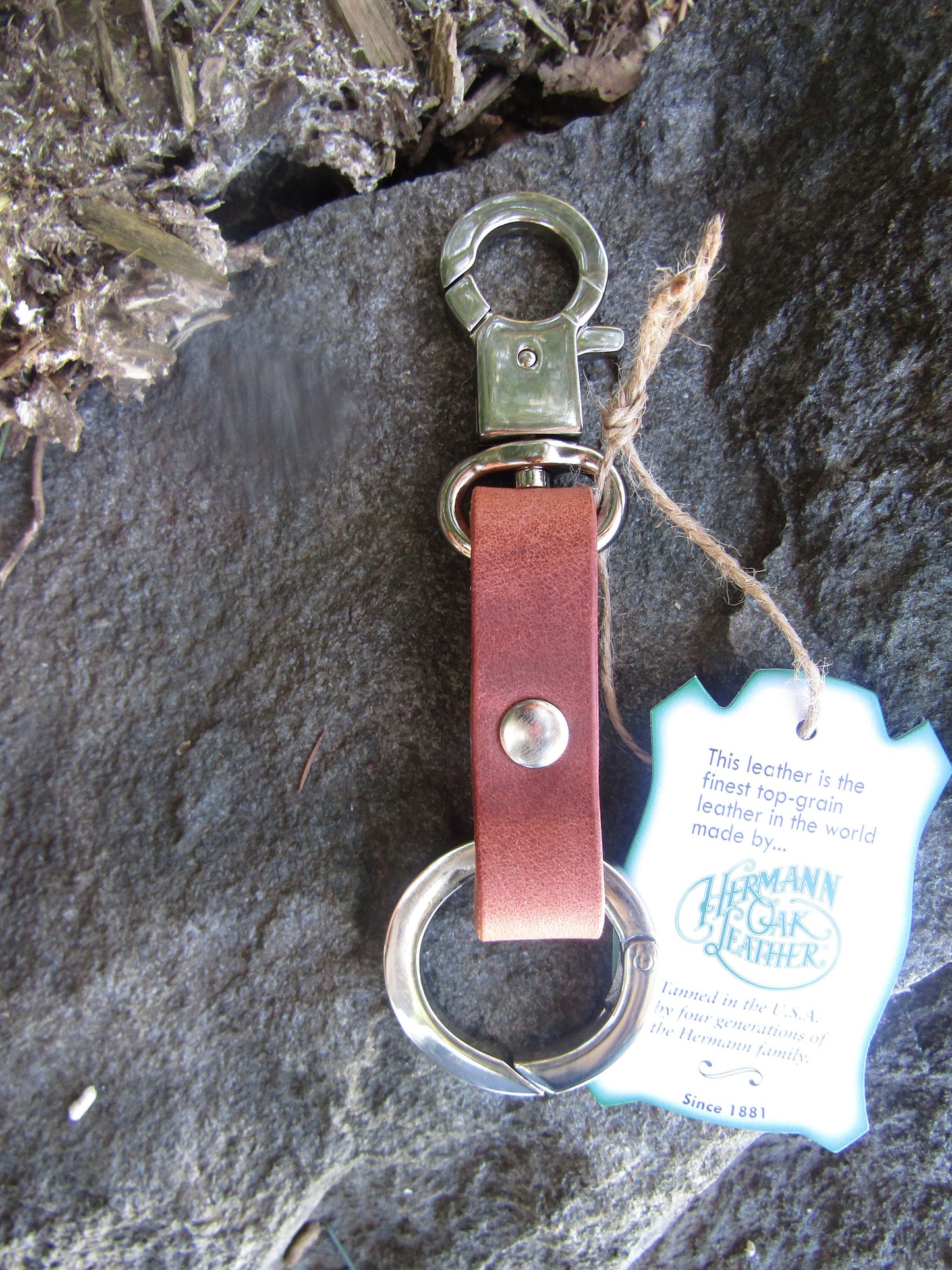 Handmade Hermann Oak harness leather Top Grain Leather keychain, belt loop snap, push gate carbiner, spring gate carbiner