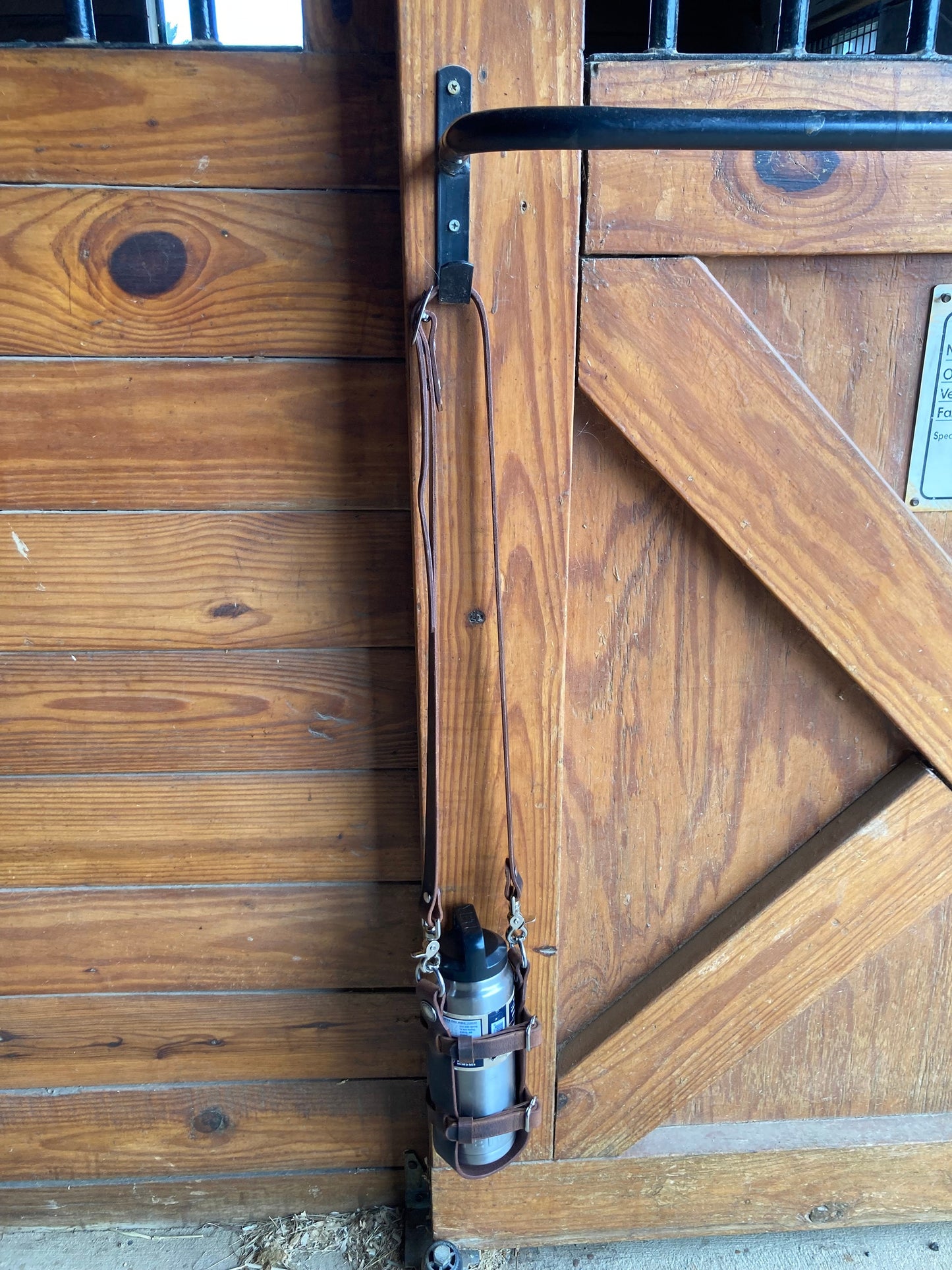 Adjustable Handmade Full Grain Water Buffalo leather water bottle carrier with shoulder strap, Custom made