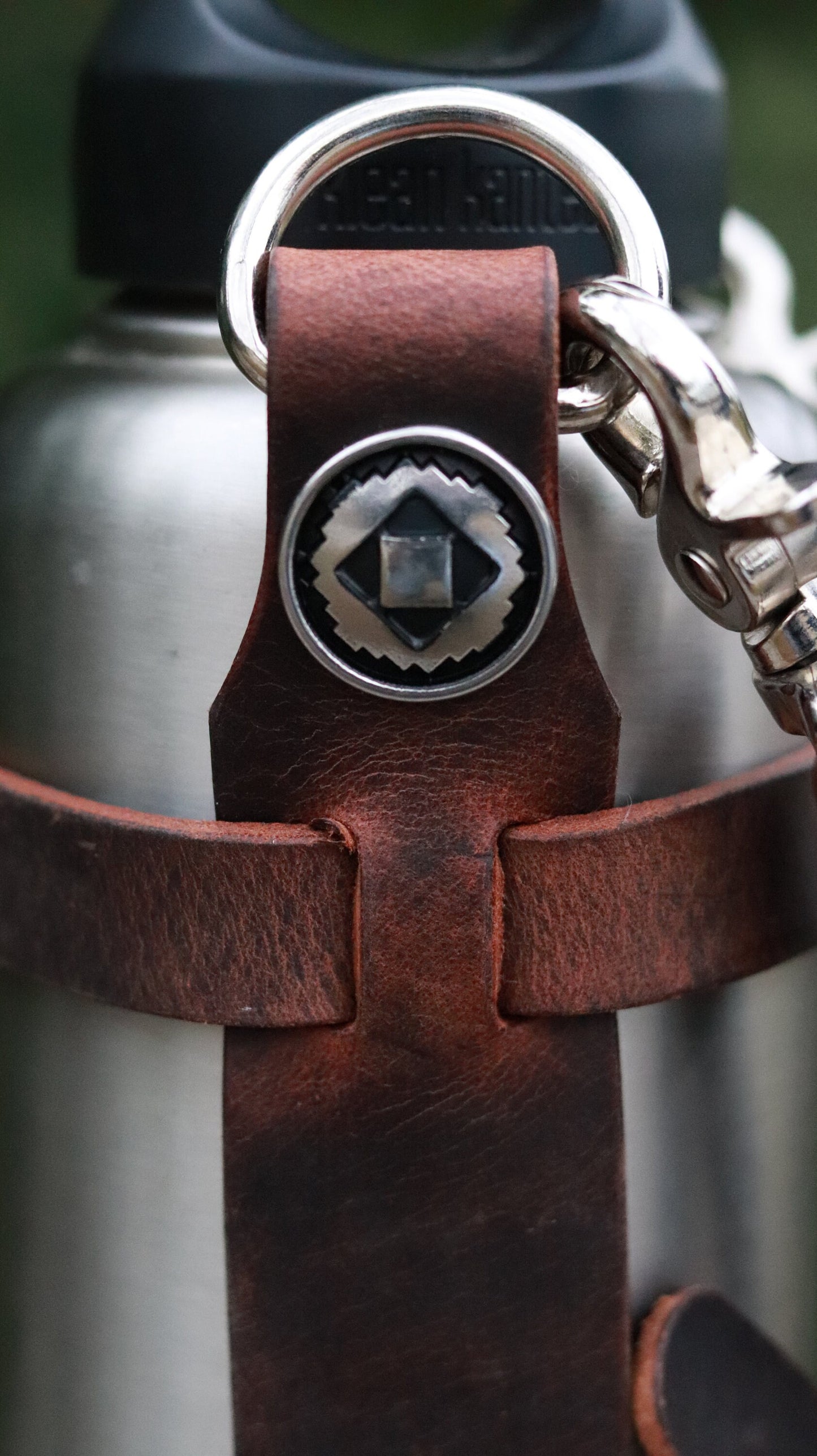 Adjustable Full Grain Water Buffalo leather water bottle carrier with shoulder strap, Jeremiah Watt Hardware