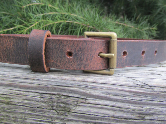1 inch wide leather belt, Full grain brown leather belt, Narrow leather belt