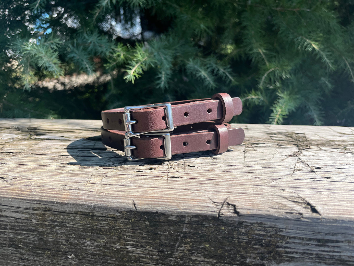 Ships Today Pair of Dark Brown Bridle leather straps, camping straps, utility straps, blanket straps, leather edc straps, bedroll straps