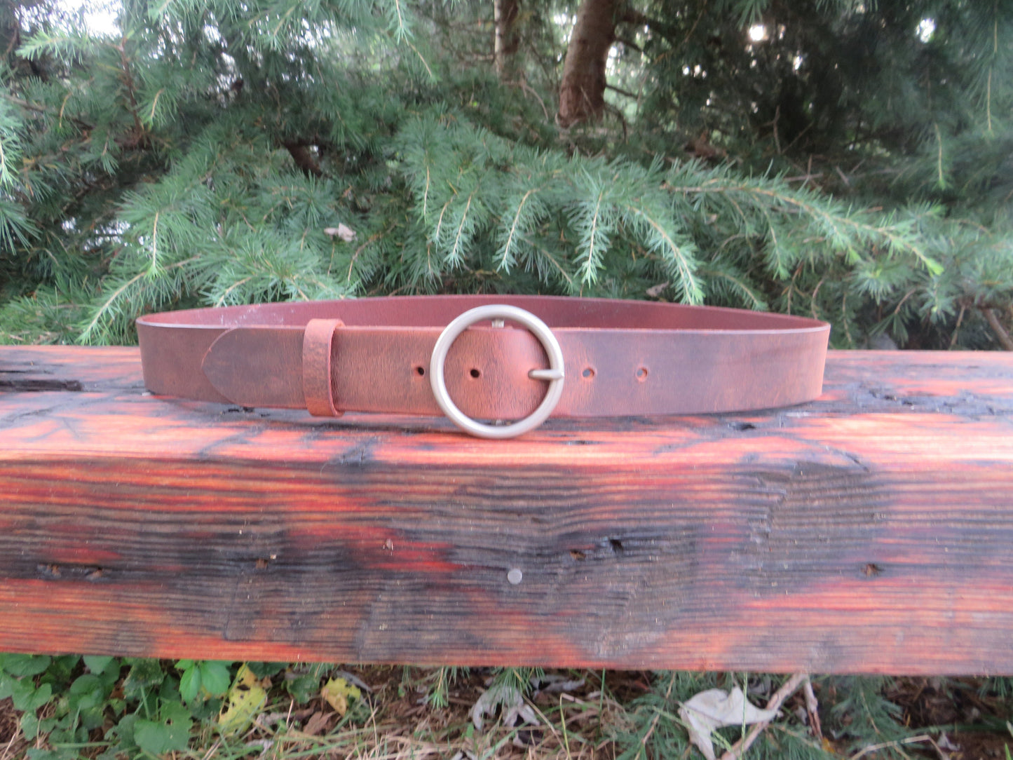 Custom Leather Ring Belt - Wide Circle Buckle 1 1/2