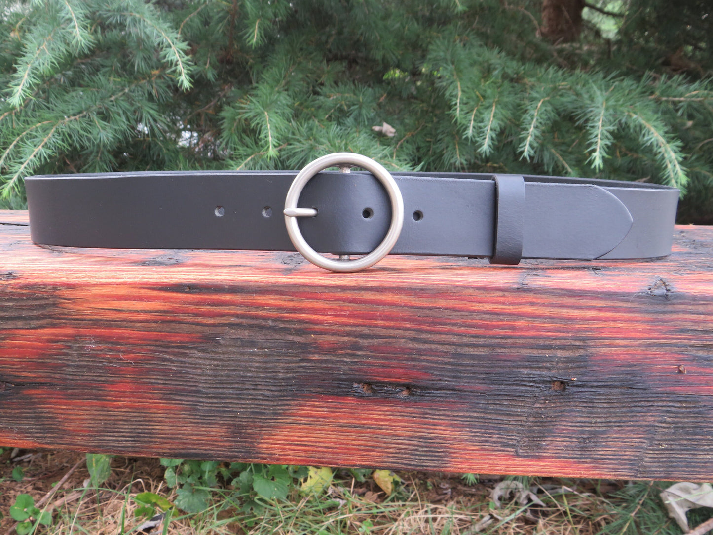 Custom Leather Ring Belt - Black leather belt Wide Circle Buckle,