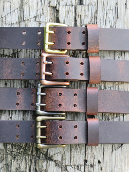 1 1/2" Custom Handcrafted Water Buffalo leather belt,  two prong buckle