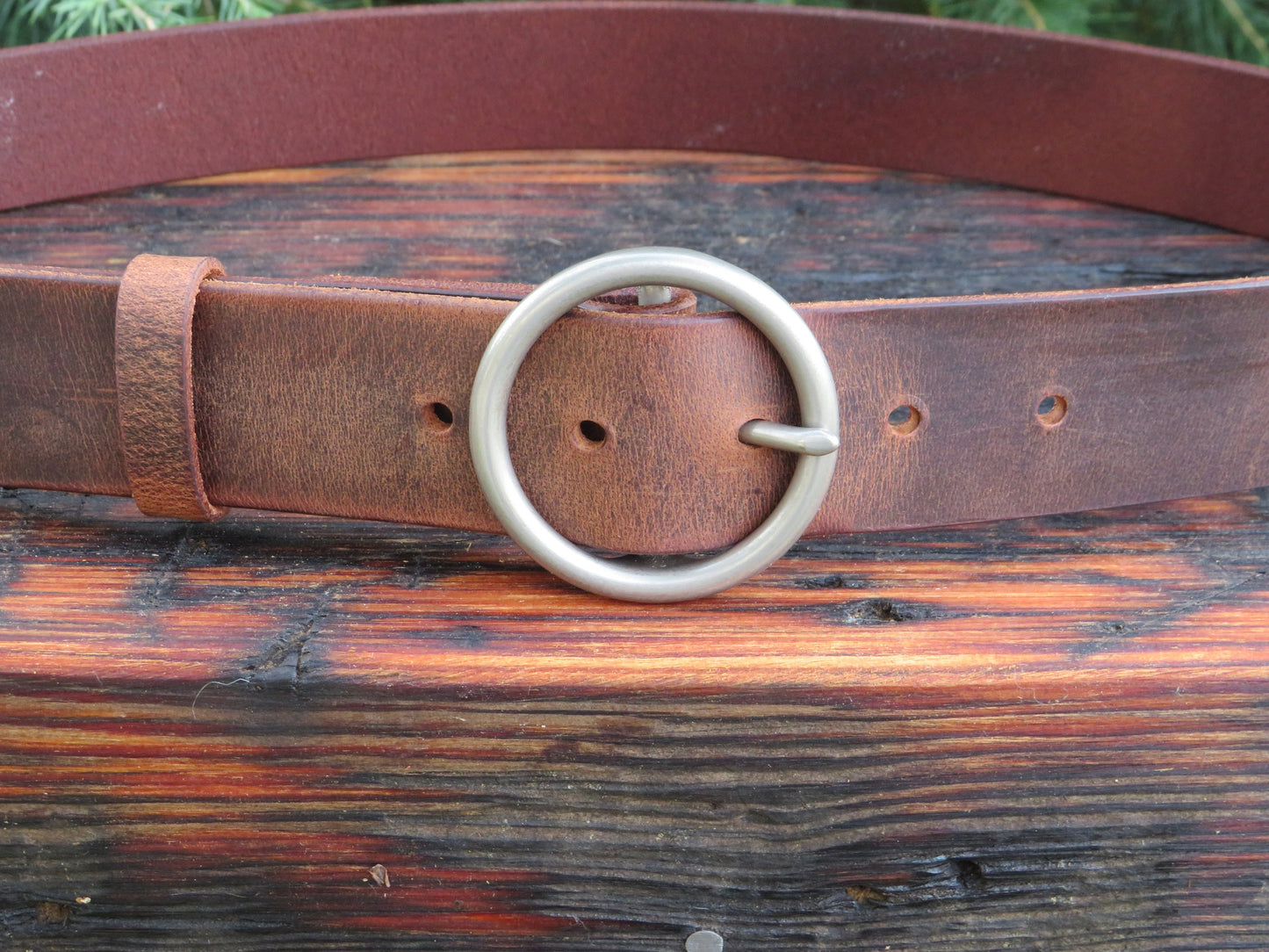 Custom Leather Ring Belt - Wide Circle Buckle 1 1/2