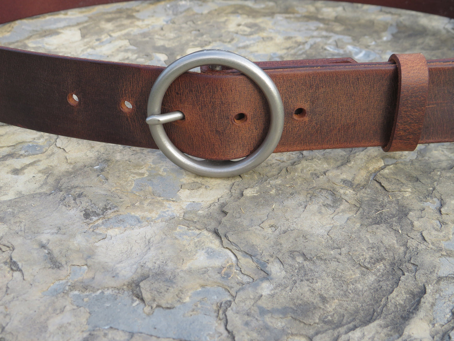 Custom Leather Ring Belt - Wide Circle Buckle 1 1/2