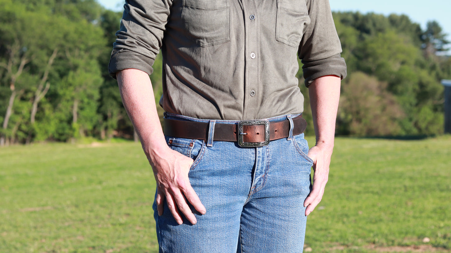 1 1/2" Custom Handcrafted Crazy Horse Water Buffalo leather belt
