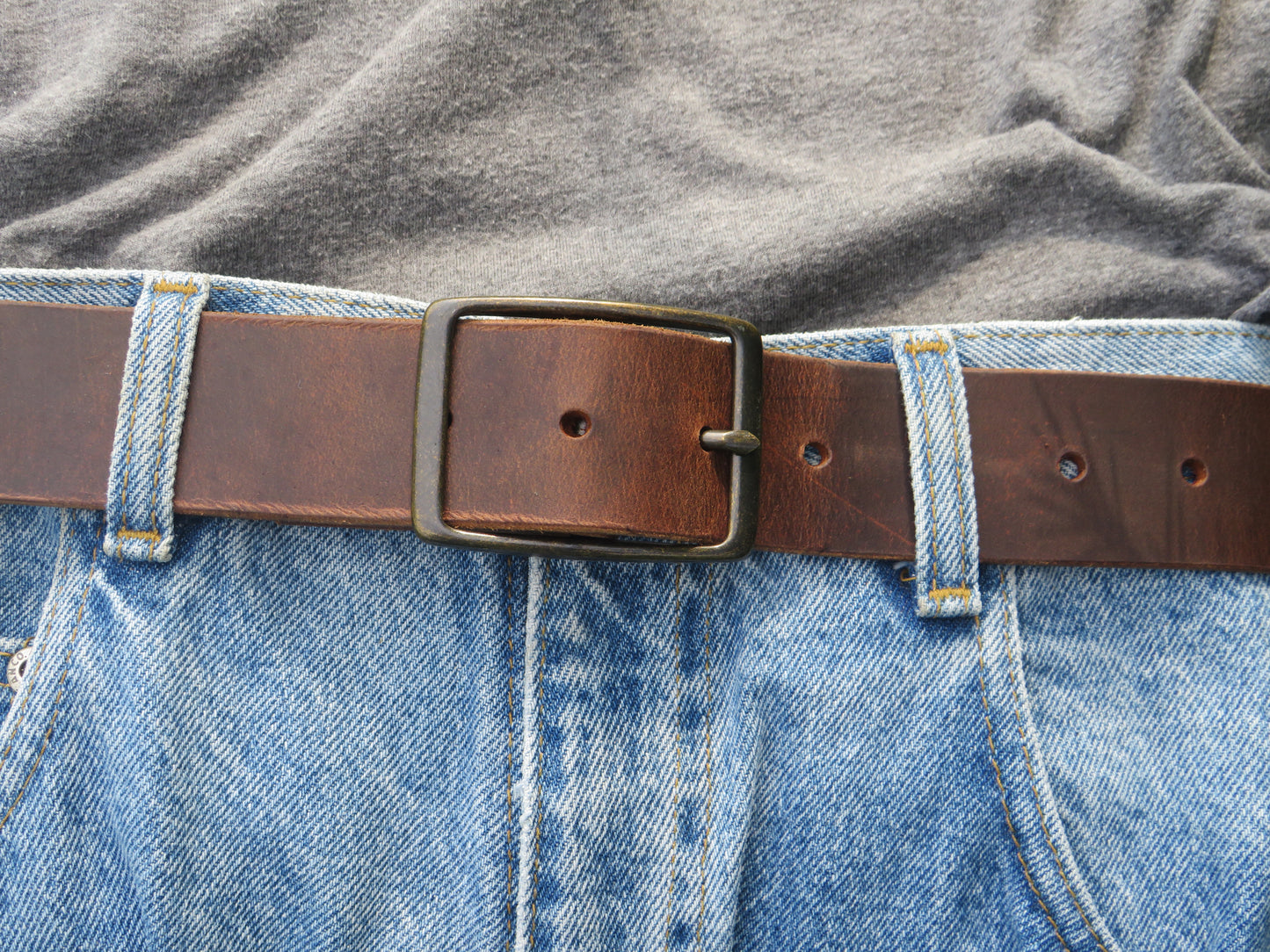 1 1/2" Custom Handcrafted full grain leather belt -Antique Brass