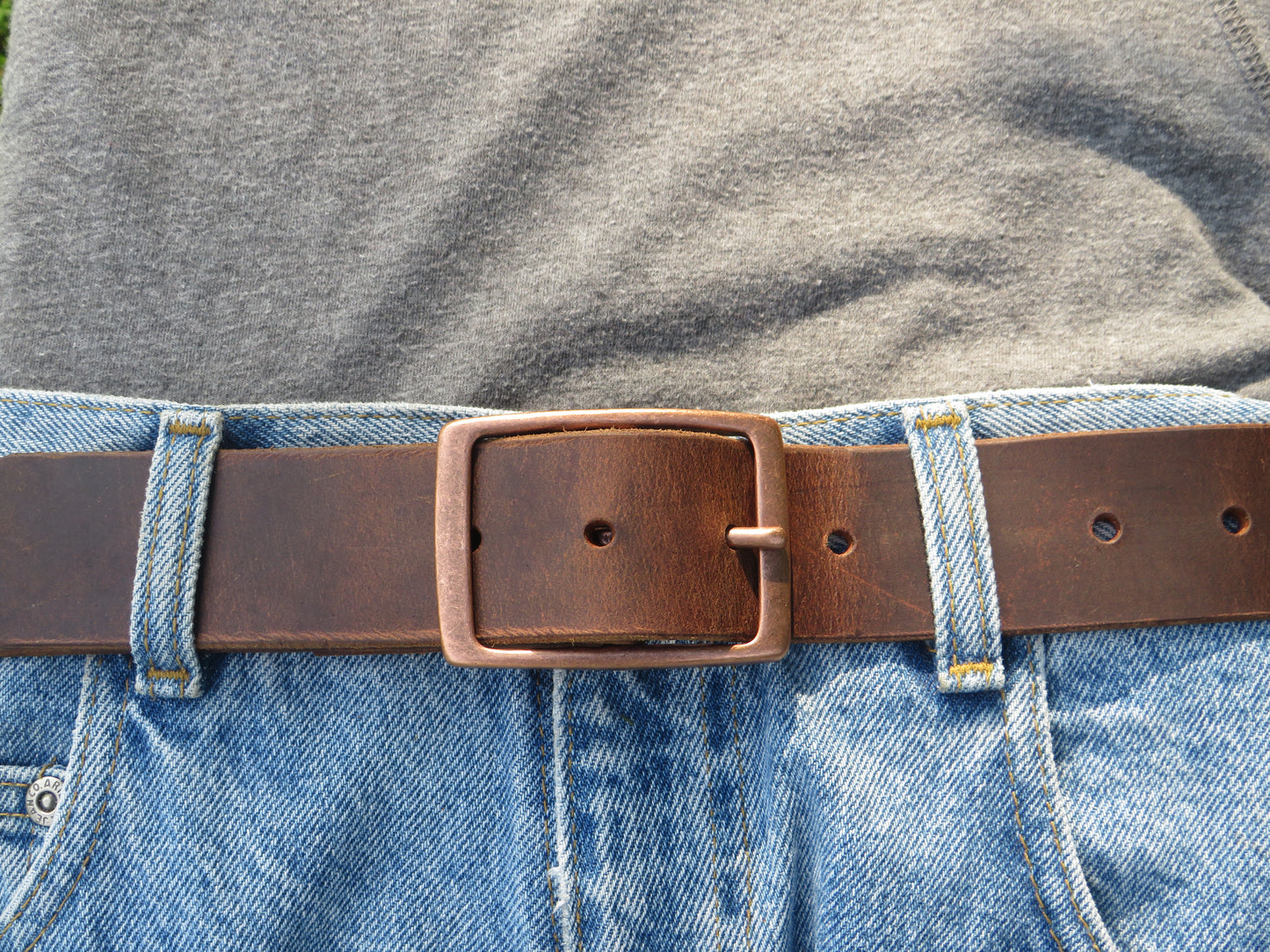 1 1/2" Custom Handcrafted full grain leather belt-Antique Copper finish