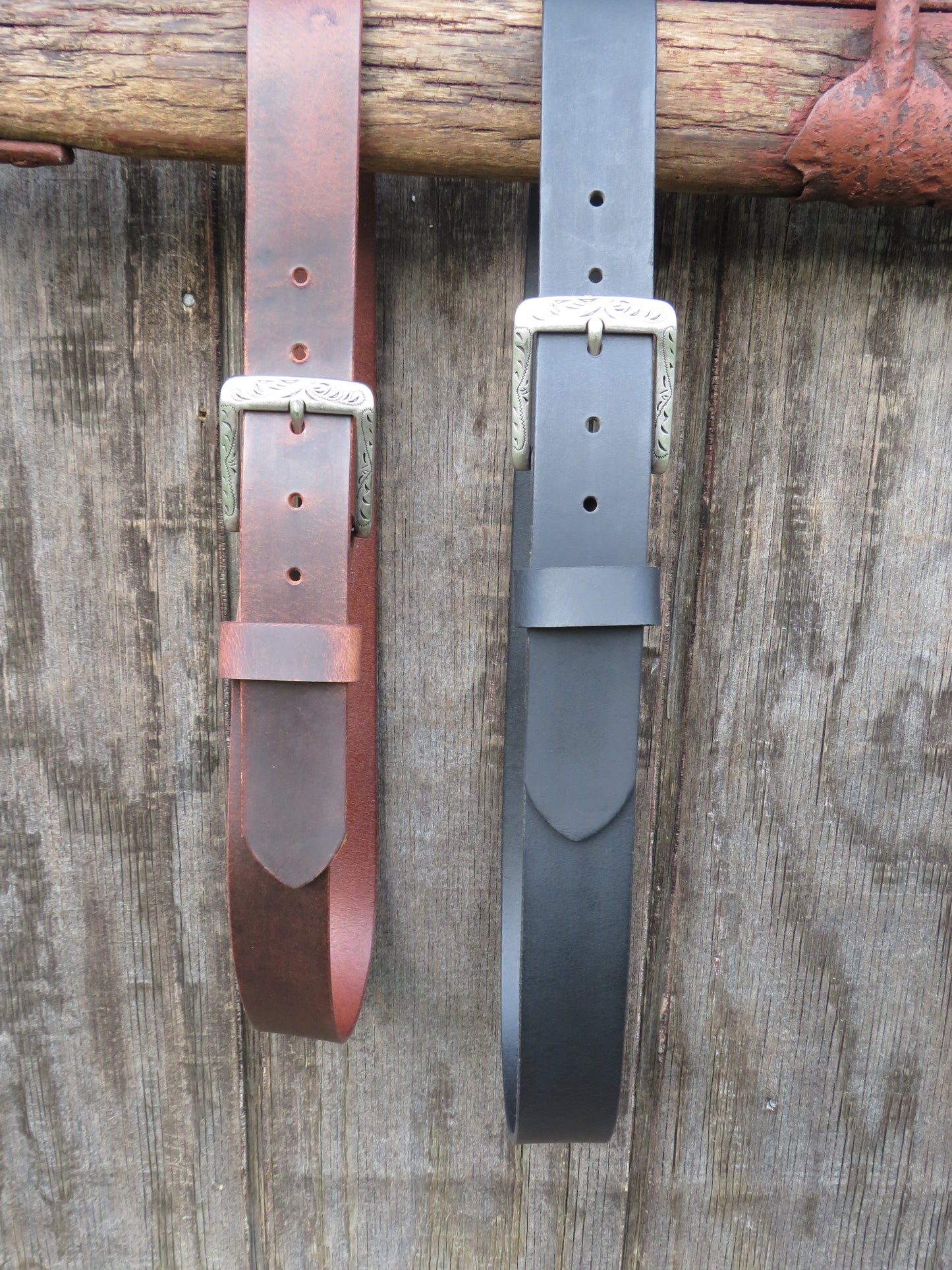1 1/2" wide full grain leather belt Embossed buckle